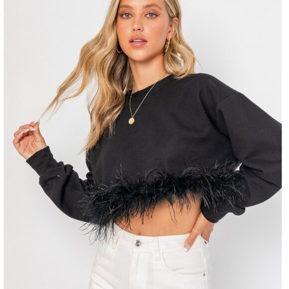 Feather Trim Sweatshirt - Picture 1 of 3